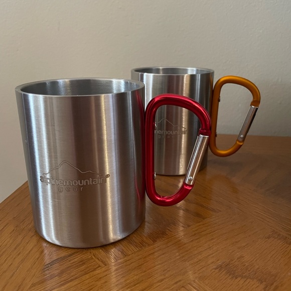 Stainless Steel Mugs with Carabiner Handles (Bundle of 2) NEVER USED - Picture 1 of 5